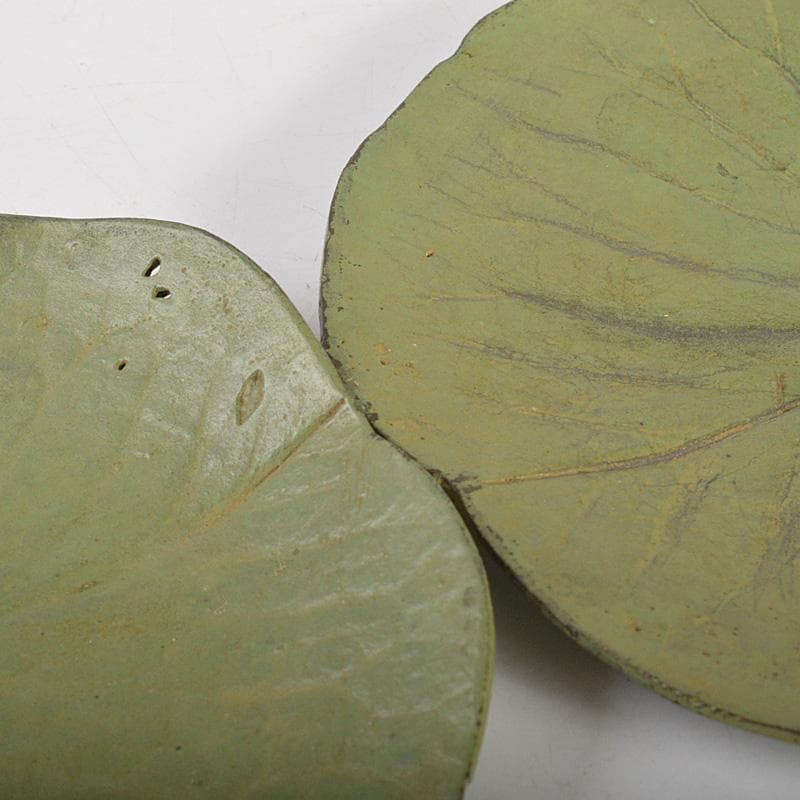 中国　銅製　蓮葉に蛙　香立　香皿　在銘　2点まとめて　N　6495