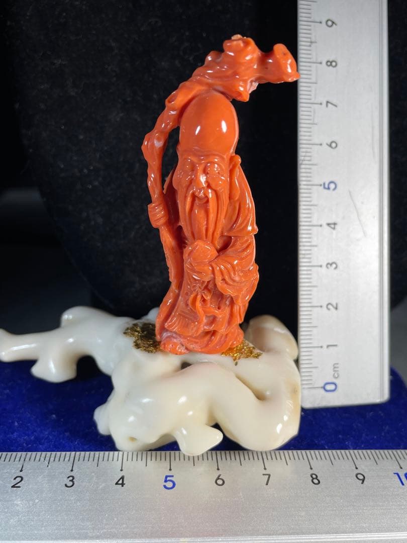 天然桃珊瑚の寿老人の彫刻置物「長寿の縁起仏像」 ＷＺー10