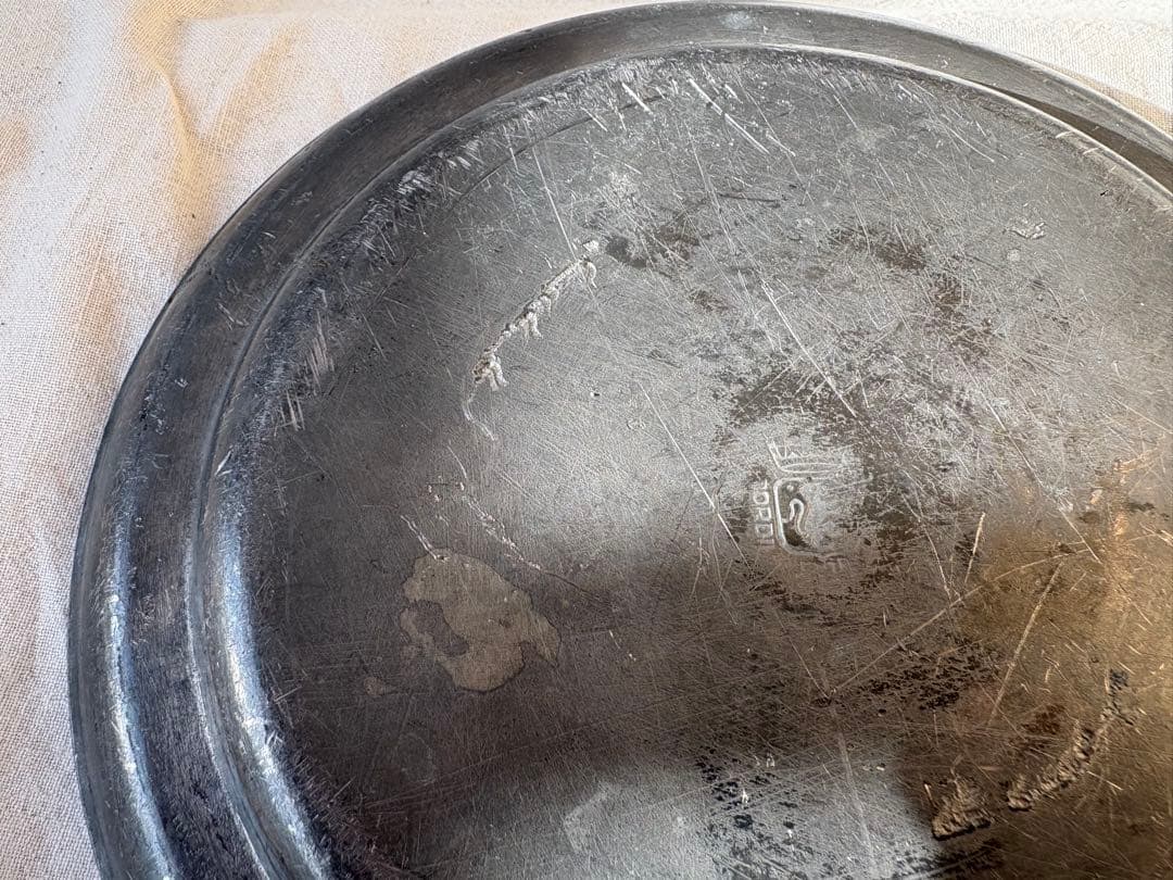 フランスアンティーク　ピューター　皿　丸皿　エタン製