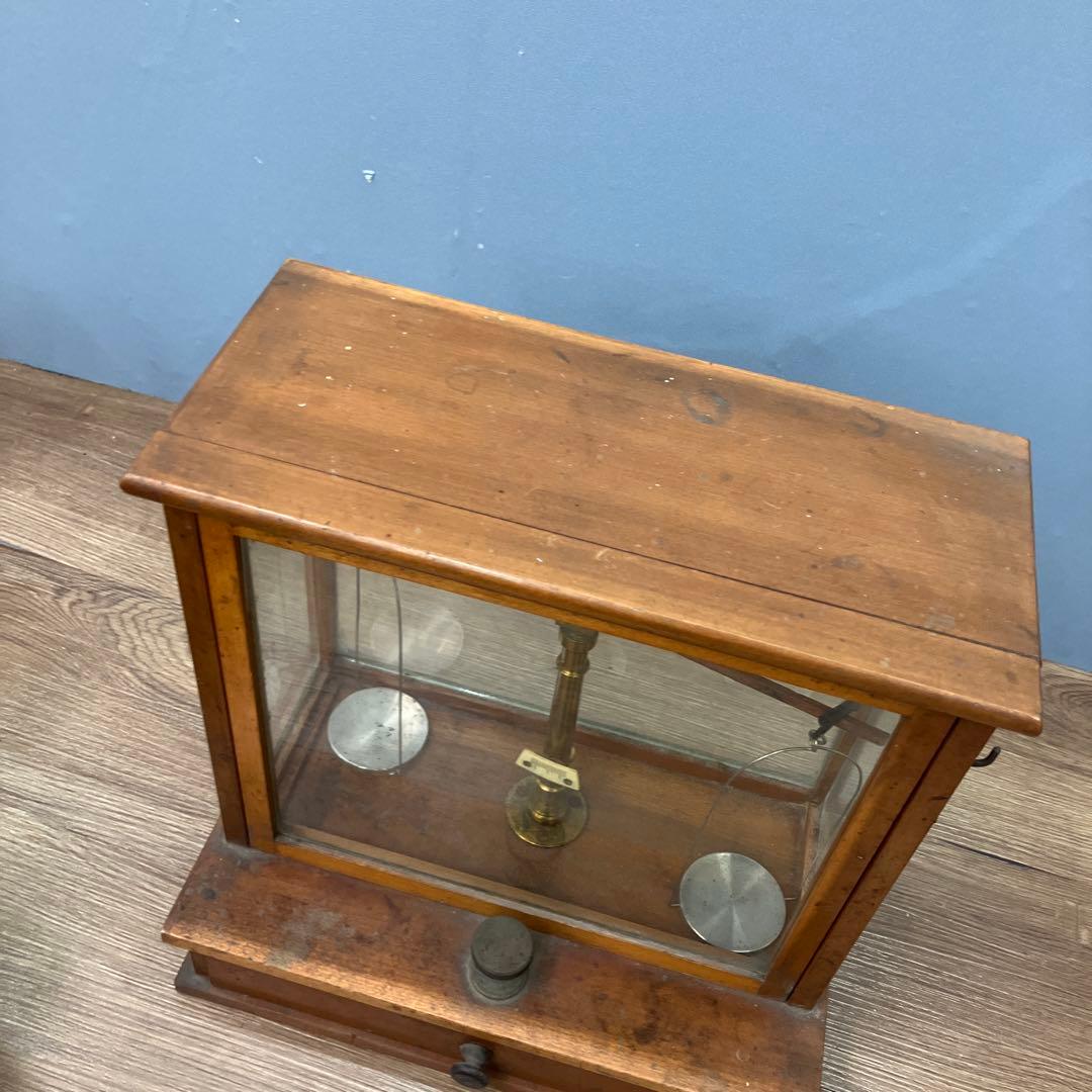 E-3 アンティーク 分析天秤 天秤ばかり 木製ガラスケース入り 精密秤