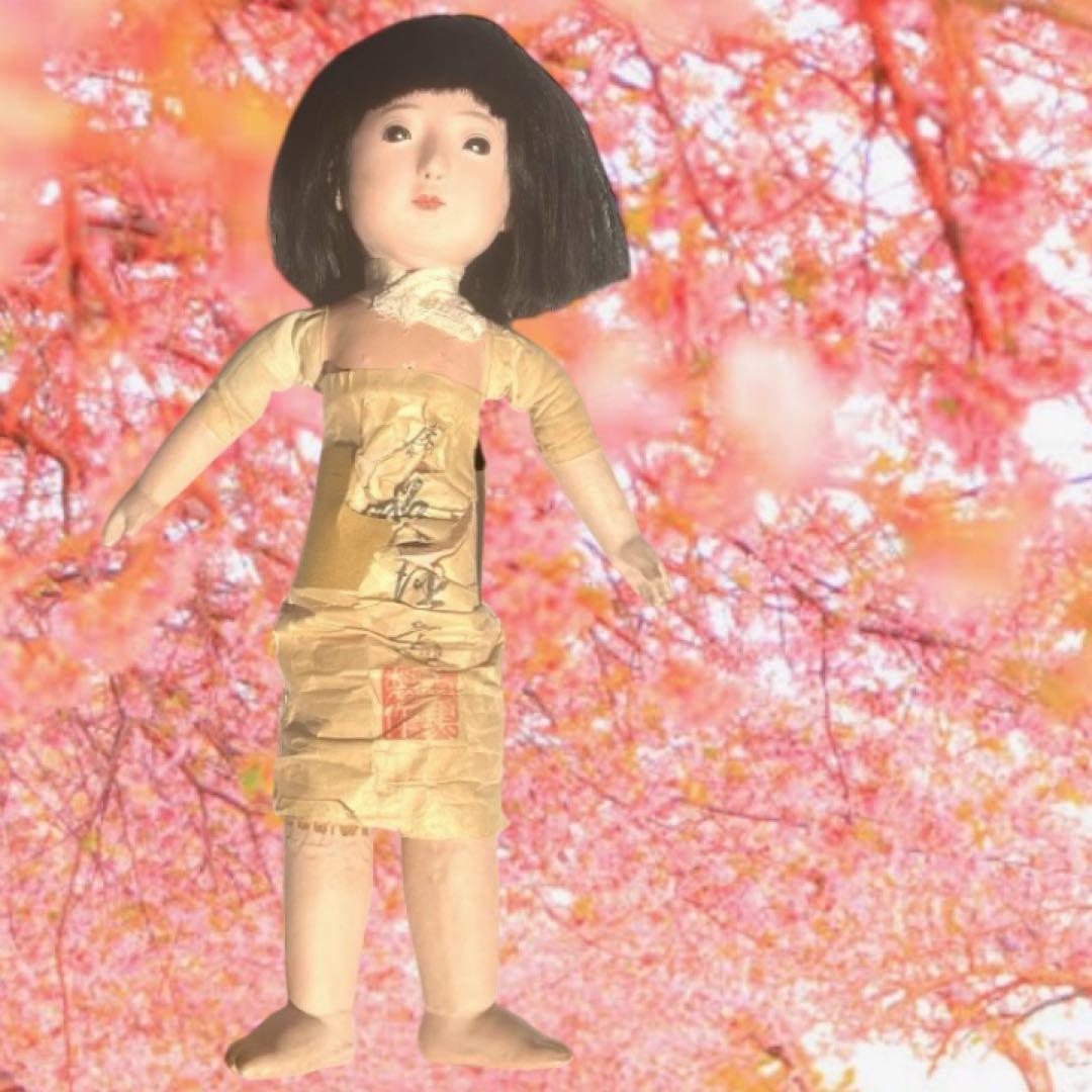 市松人形 石黒人形店 大正 ガラス目 3つ折れ 抱き人形 縮緬着物 1912年~