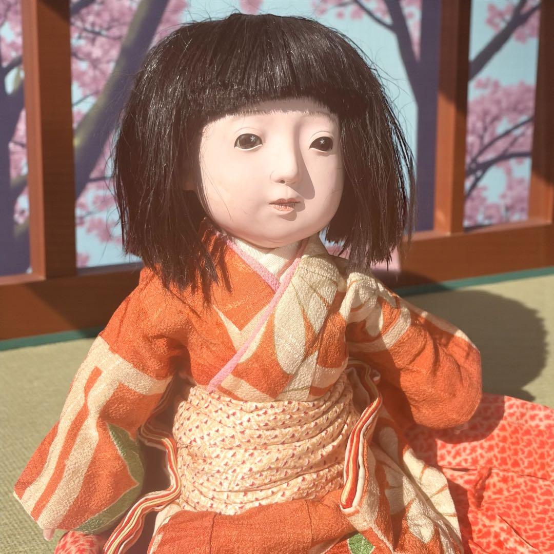 市松人形 石黒人形店 大正 ガラス目 3つ折れ 抱き人形 縮緬着物 1912年~