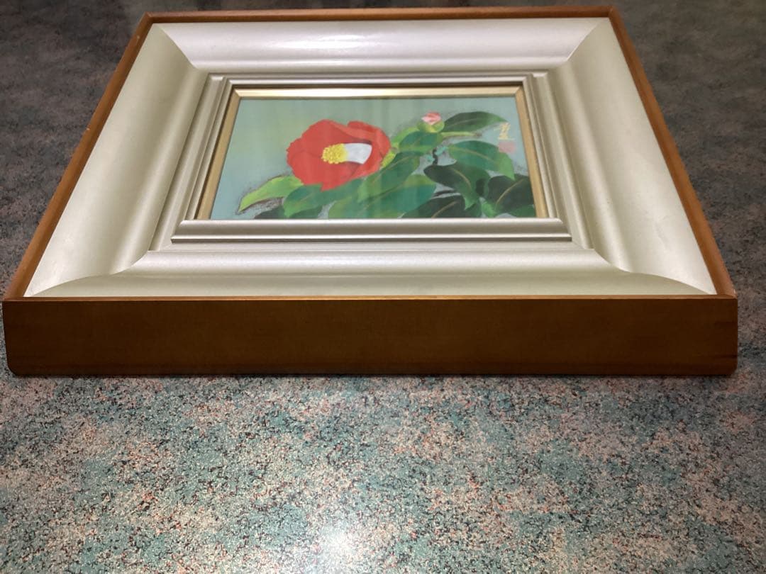 太尾芳生（ふとお　よしお）　紅椿　日本画　額入り　美品　希少品