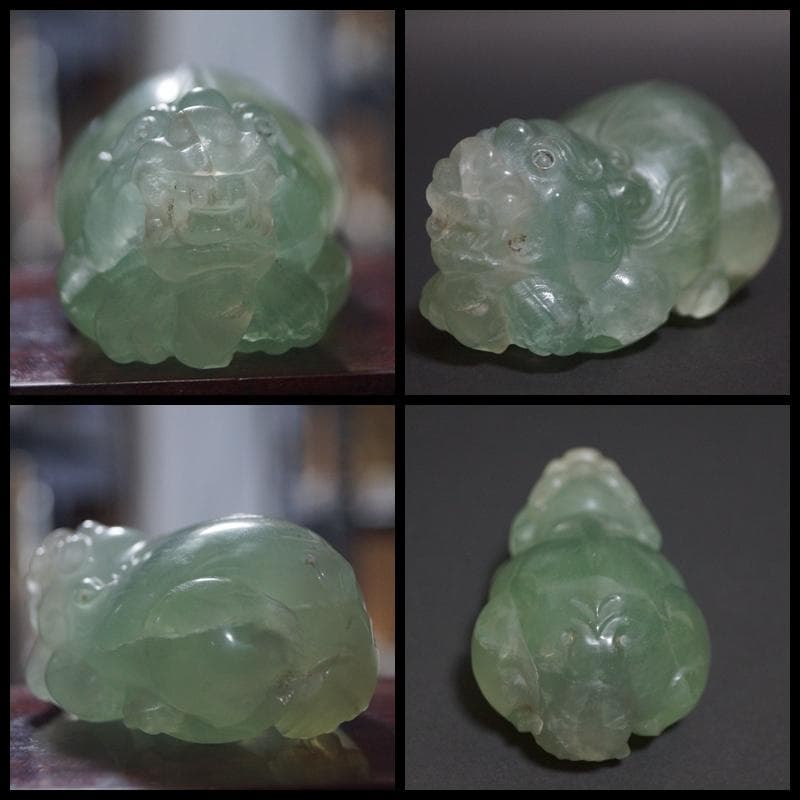 清時代天然水晶 細工彫り可愛らしい貔貅 ヒキュウ 狛犬 置物 装飾品 財神開運