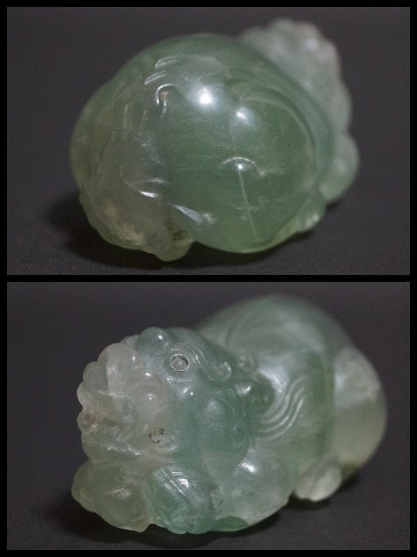 清時代天然水晶 細工彫り可愛らしい貔貅 ヒキュウ 狛犬 置物 装飾品 財神開運