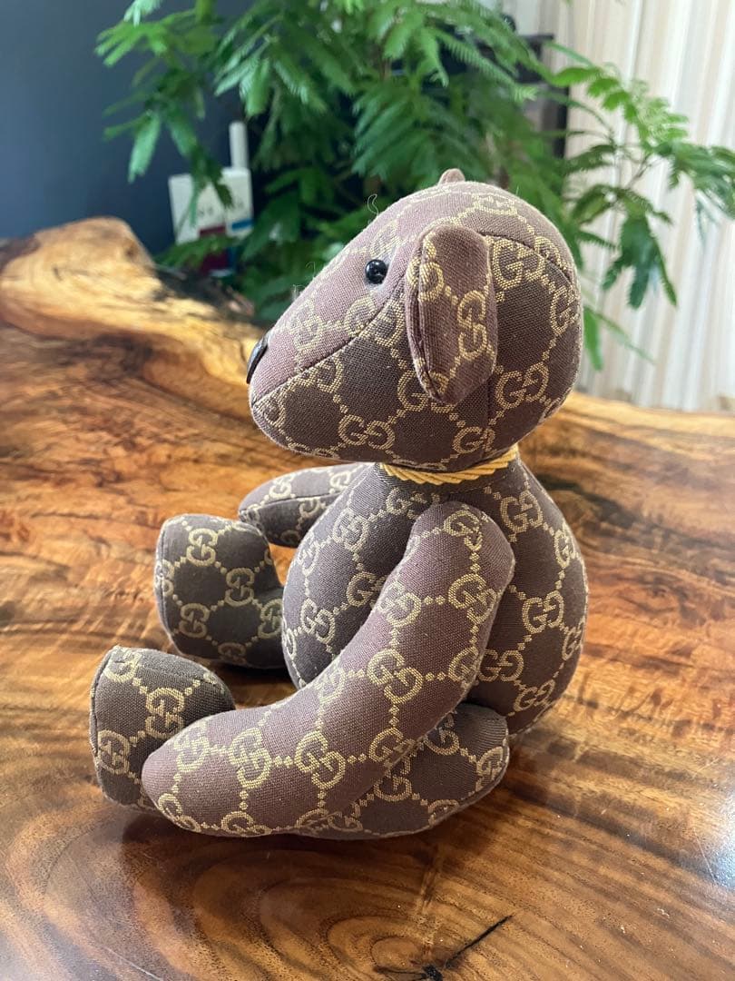美品 ◆ グッチ GGキャンバス テディーベア くまぬいぐるみ 置物 レザー