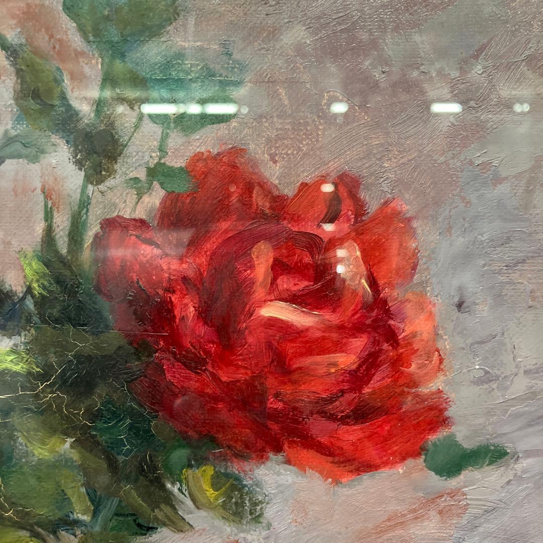 アンティーク 赤い薔薇 ローズ フラワー 油彩画 油絵 アート 絵画 美術 芸術