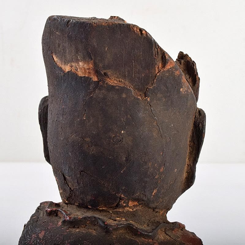 仏教美術　彩色木彫　玉眼入　十二神将像　仏像　木製台・時代箱付　G　R9231