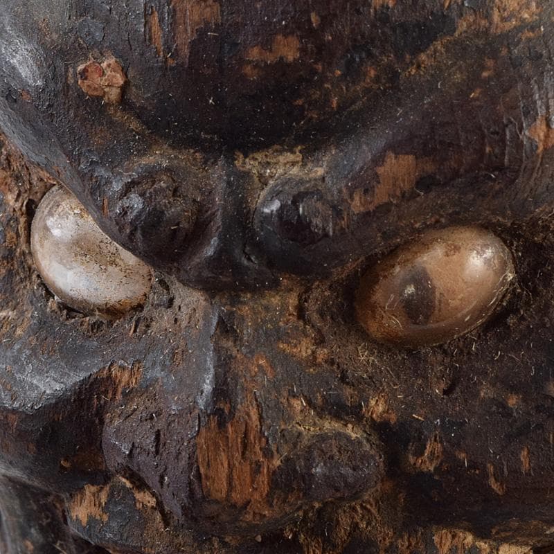 仏教美術　彩色木彫　玉眼入　十二神将像　仏像　木製台・時代箱付　G　R9231