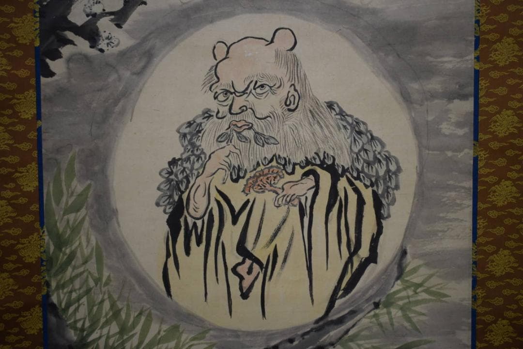 真作/古斎/梅に神農図/布袋屋掛軸HH-270