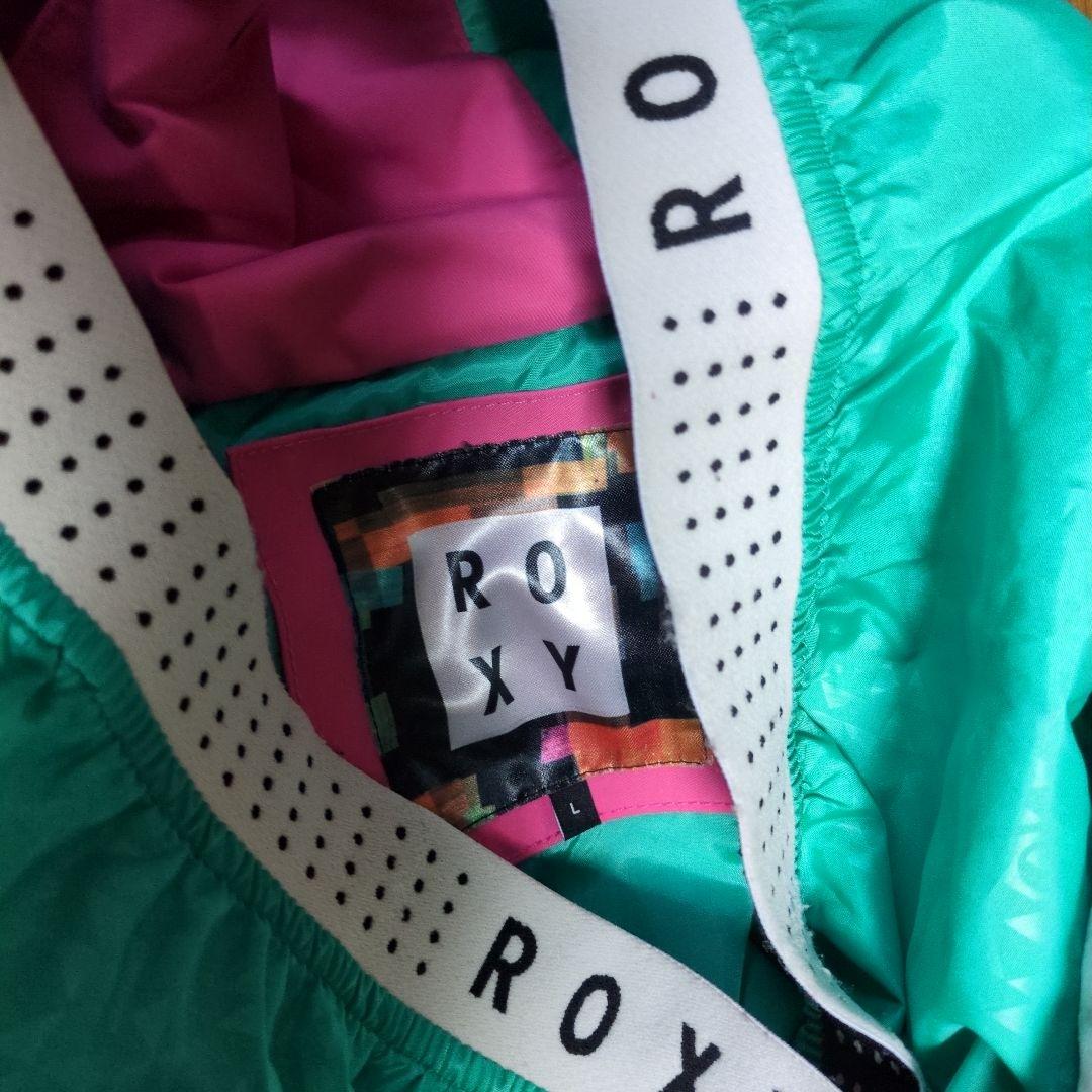 【美品】ROXY　スノボウェア　上下セット　L　総柄　羽根　フェザー　ピンク