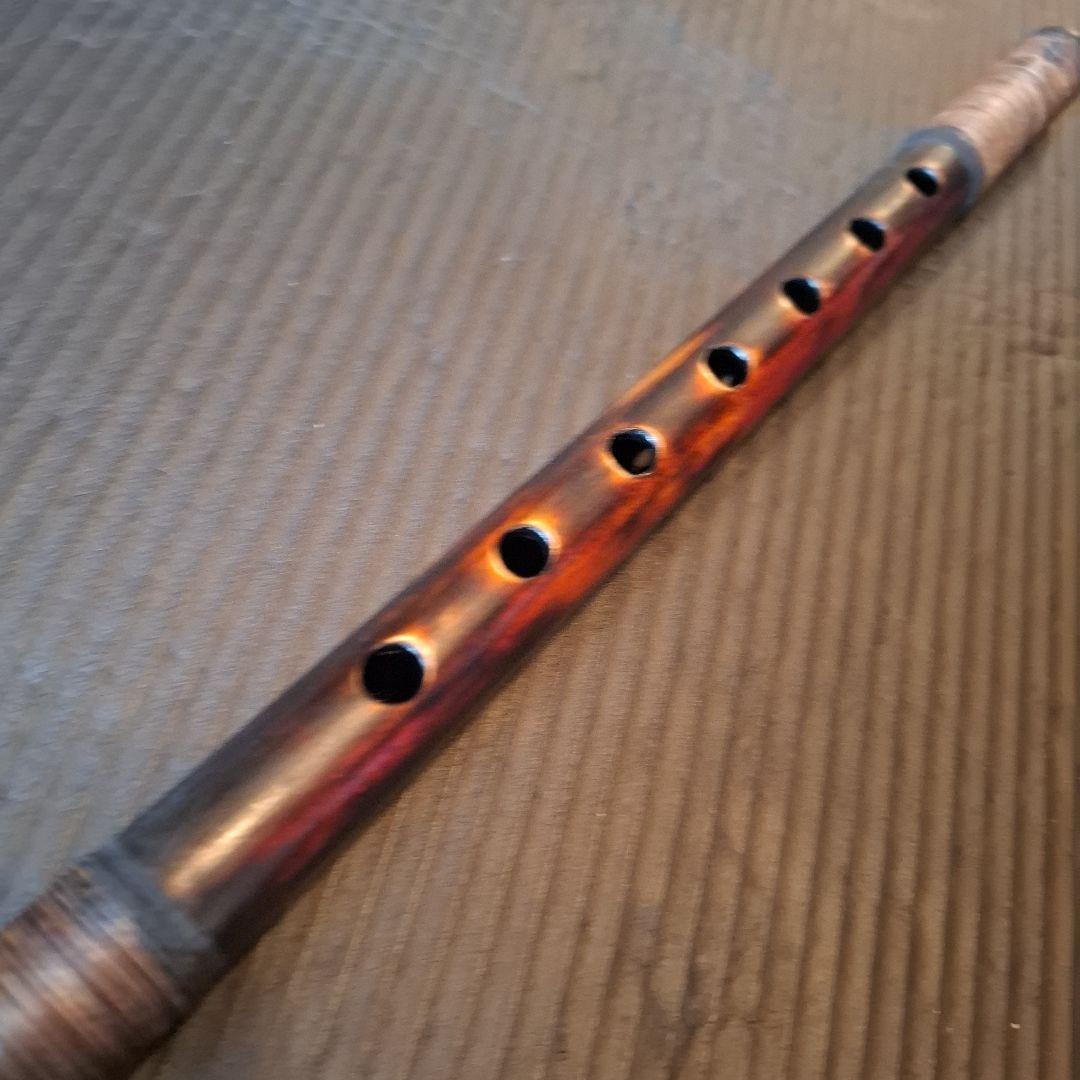 篠笛　古典調　7穴　四本調子　天地胴籐巻き　燻風仕上げ