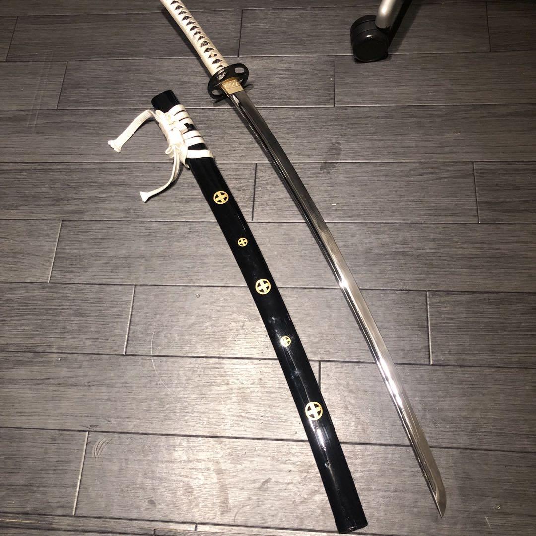 高級模造刀　樋有刀身 白拵え　居合刀　太刀　本格模造刀　紋様入り鞘