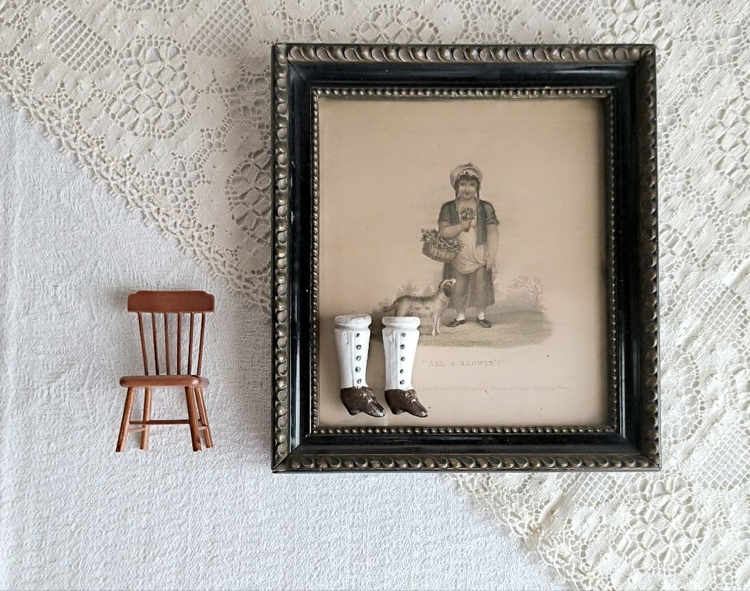 * antique picture ❀* 女の子とワンちゃんのいる 版画プリント