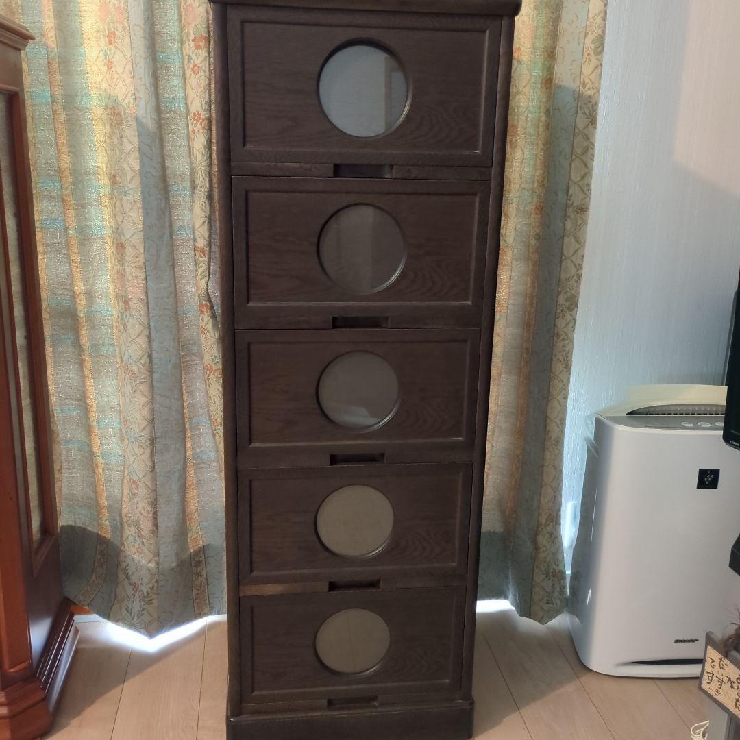 ダークブラウン 桐5段タンス 木製