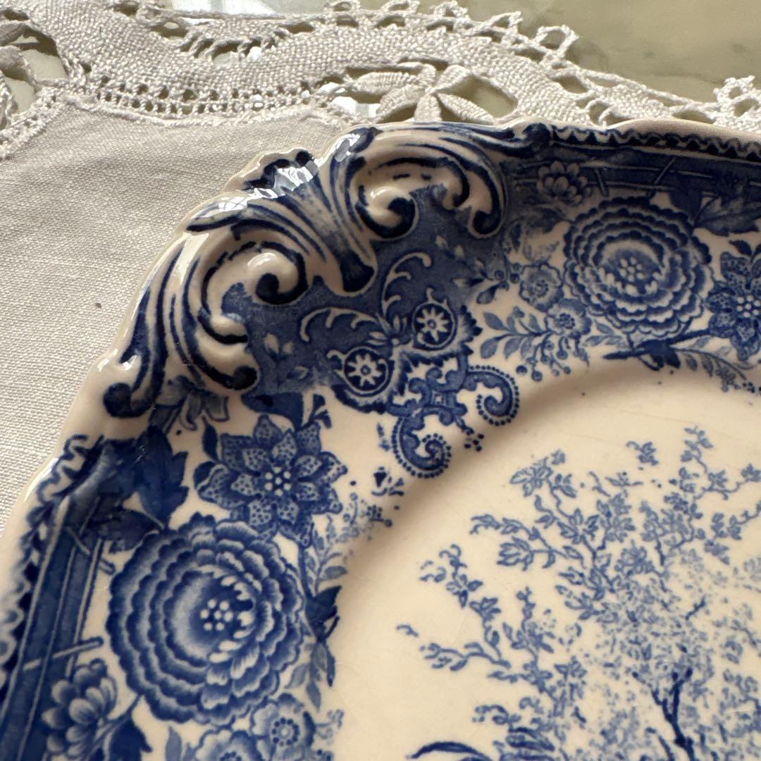 ドイツ　アンティーク　ヴィンテージ　ビレロイ&ボッホ　ケーキプレート　ブルー