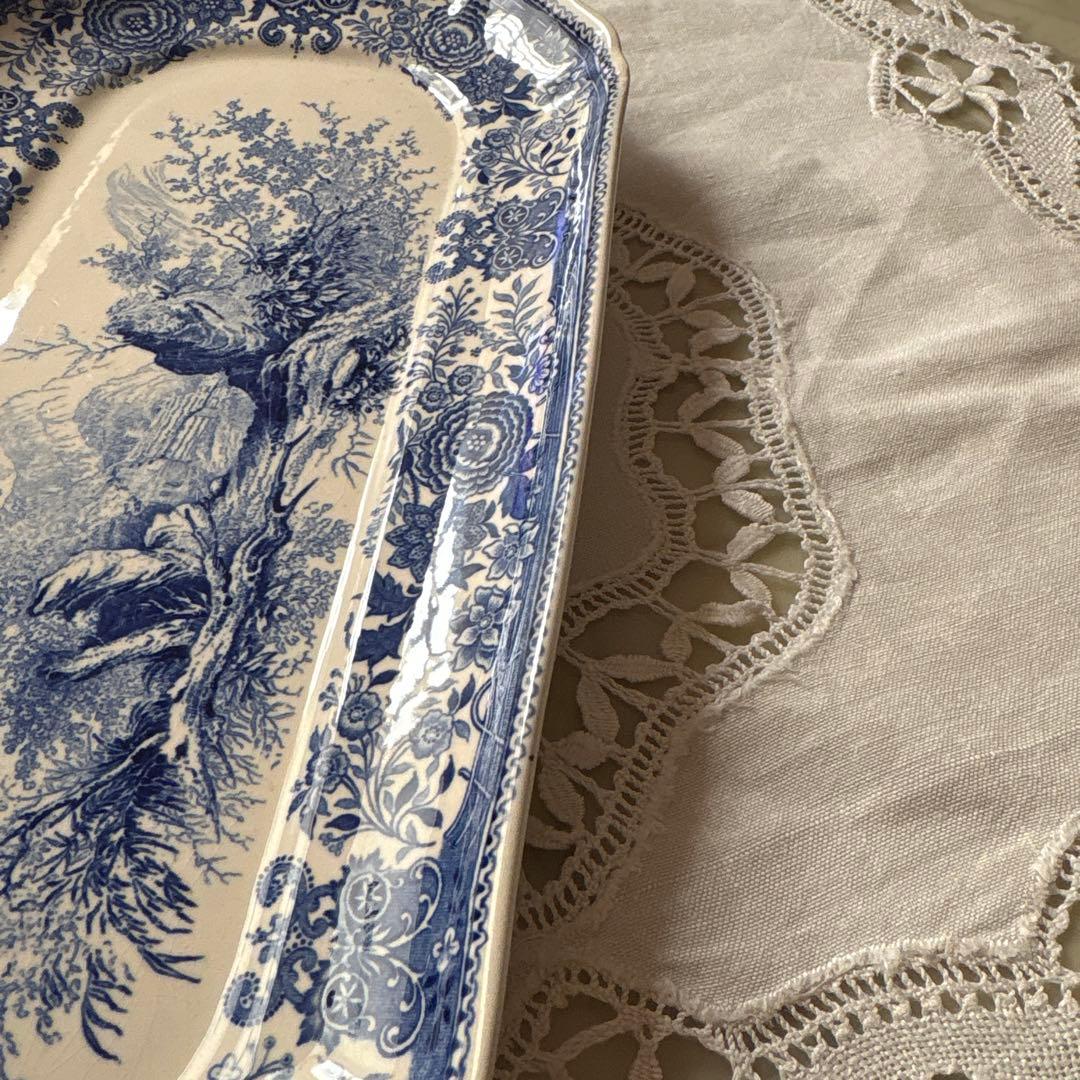 ドイツ　アンティーク　ヴィンテージ　ビレロイ&ボッホ　ケーキプレート　ブルー