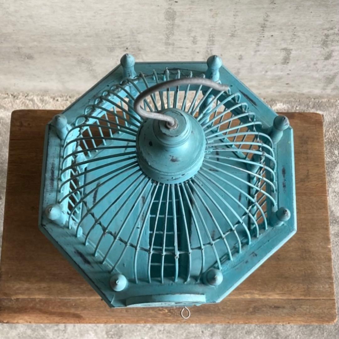 鳥籠 バードゲージ カゴ 小鳥 置物 吊り下げ 水色 青 シャビー レトロ