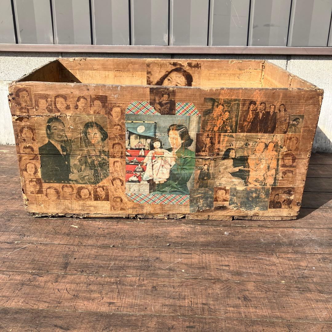 A-4 昭和レトロ 木箱 茶箱 当時物 新聞 切り抜き 時代物 アンティーク