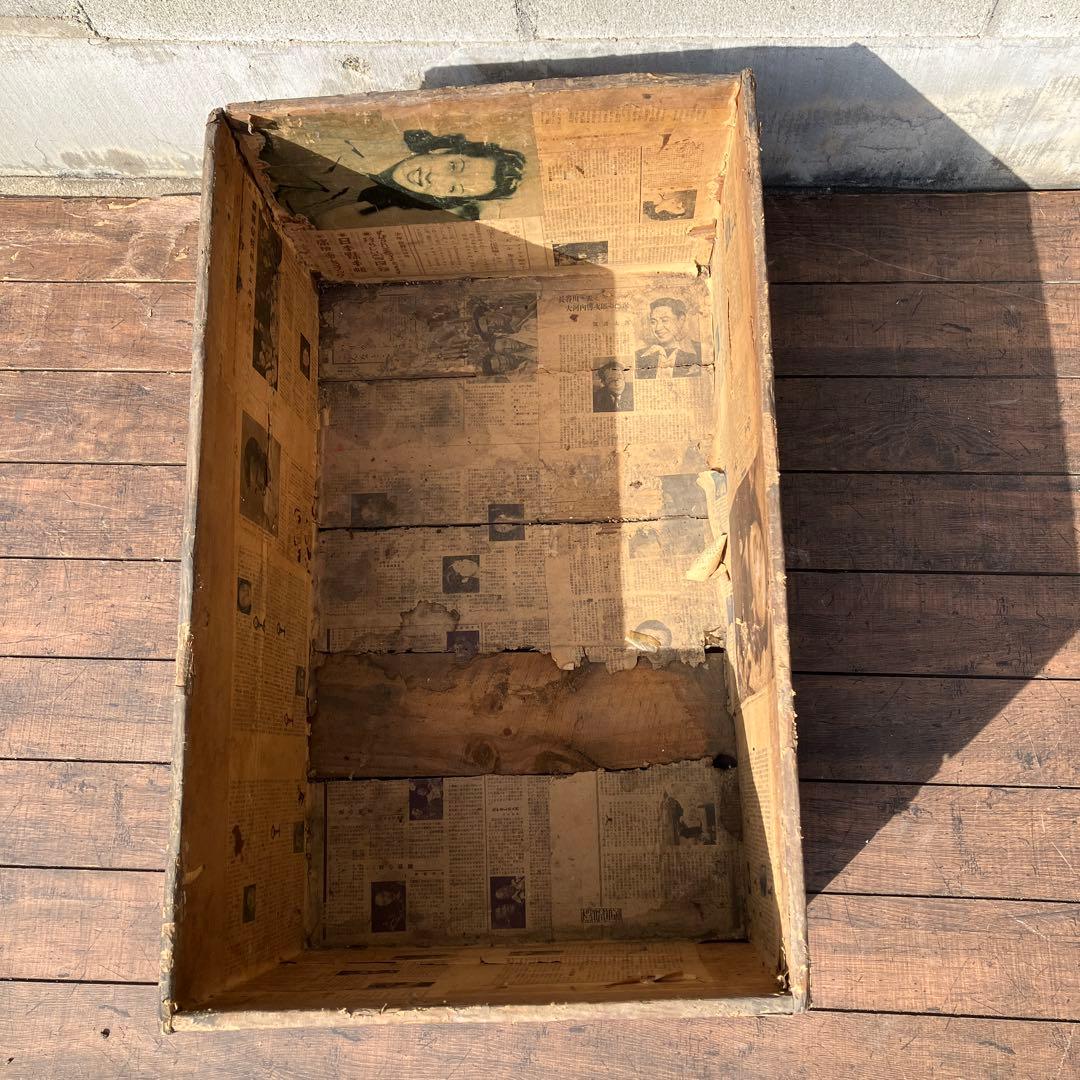 A-4 昭和レトロ 木箱 茶箱 当時物 新聞 切り抜き 時代物 アンティーク