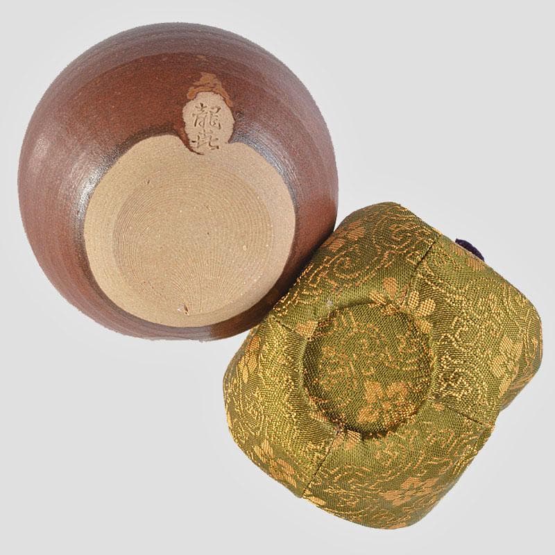 茶道具　龍喜窯　白玉文珠写　茶入　西陣織正法寺純子　仕覆付　共箱　V　R6165