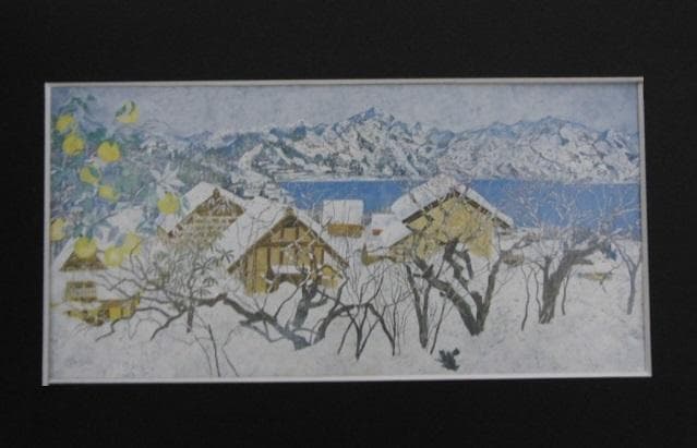 小笠原元、【春の雪】、希少な額装用画集より、新品額装付、状態良好