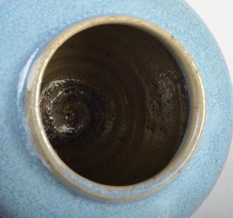 中国　汝窯　天青釉　茶入　茶壷　蓋・仕覆付　時代箱　M　R4570