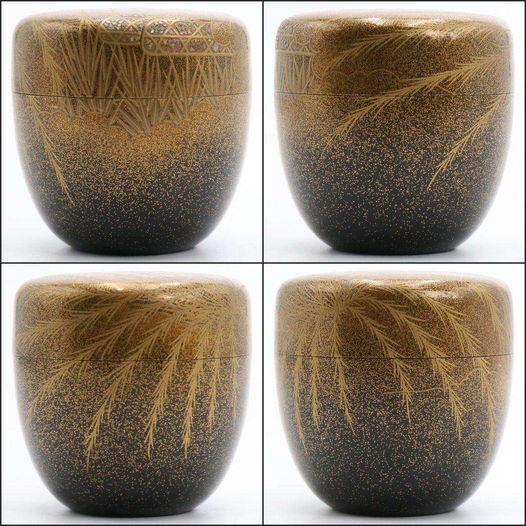 久保縫春作 芽張柳蒔絵 中棗 茶道具 共箱　AW784　N2