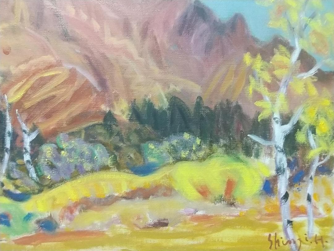 絵画 油絵 P10「烏帽子ヶ岳」