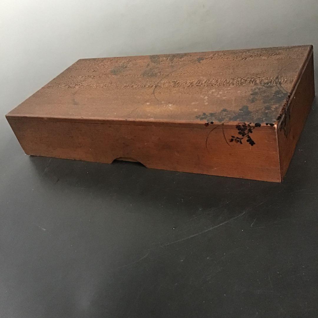 本漆塗蒔絵　文箱　硯箱　骨董品　アンティーク　時代小箱