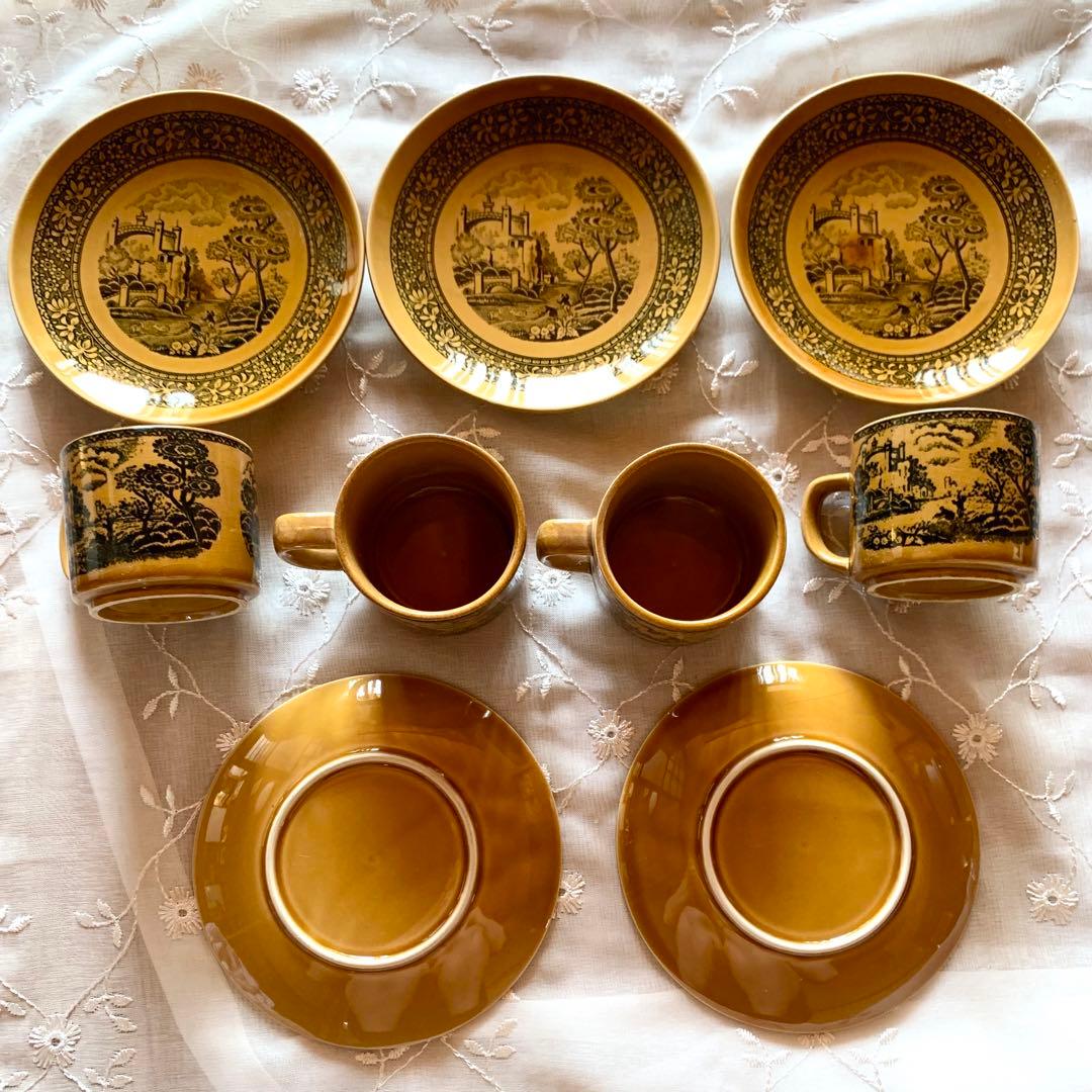 ◆【希少】古城の描かれたティーカップ＆ソーサーセット 花食器アンティークレトロ②