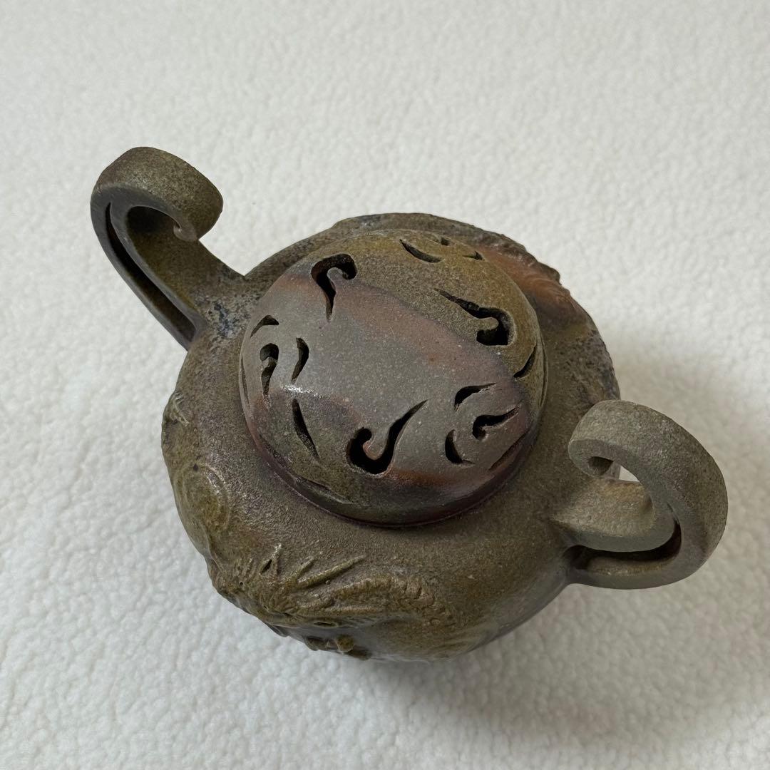 蔵出し/備前竜香炉 小山一草 共箱 共布 栞 備前焼 龍細工 茶道具 香道具