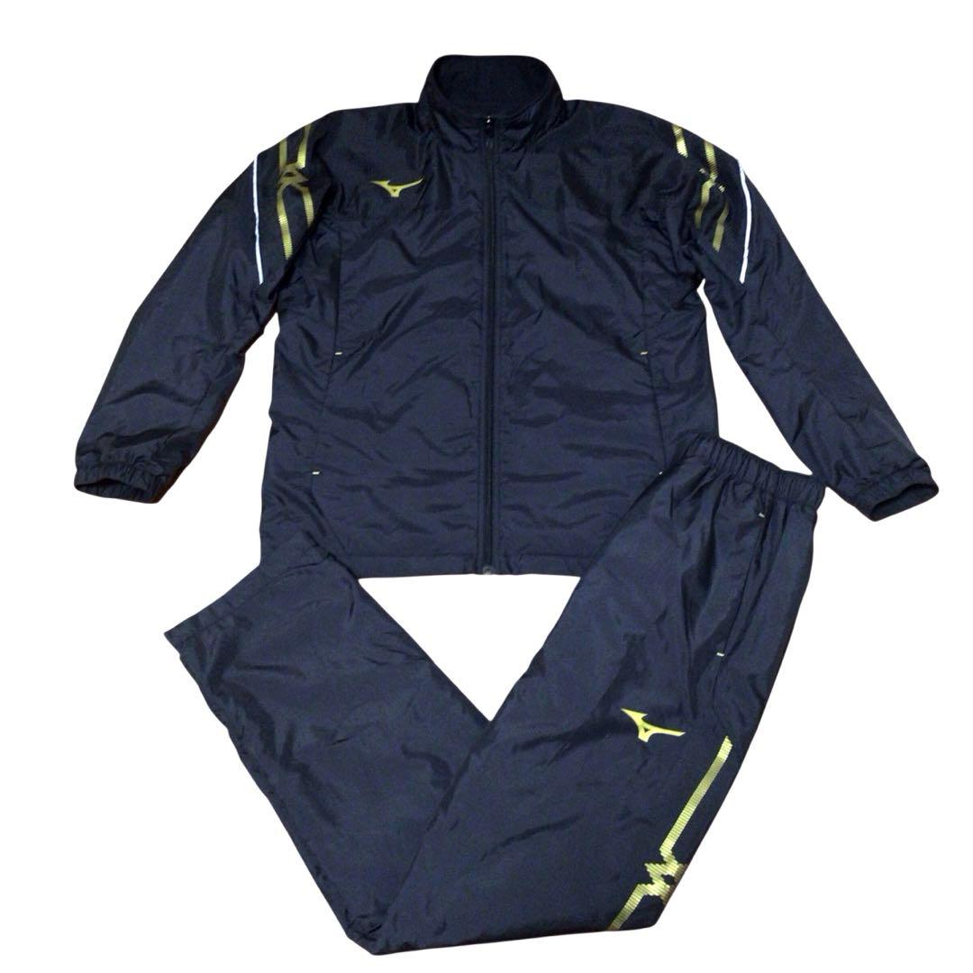 ミズノ ブレスサーモ ウインドブレーカー 上下セット 黒金 S メンズ