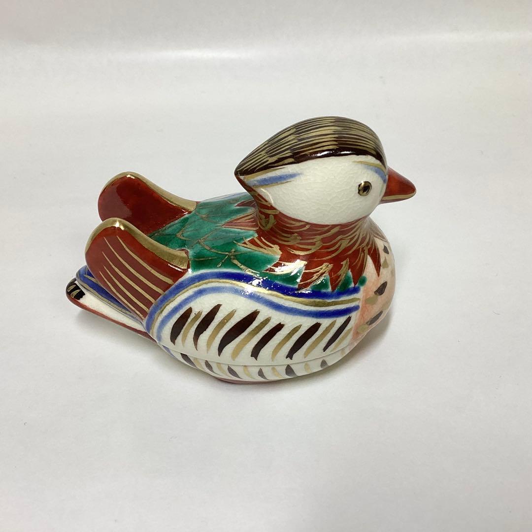 香合 色絵 おしどり 御室窯 木箱入 茶道具 古物品