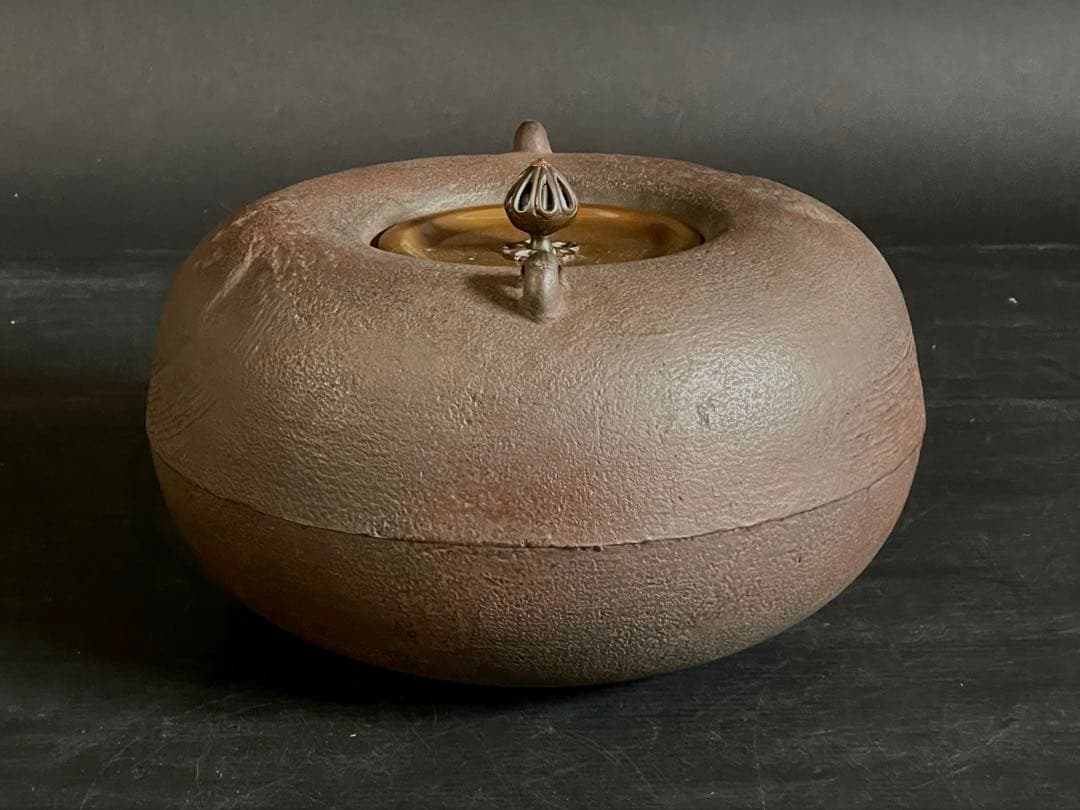 「母」 大刷毛目 姥口釜 釜師 畠 春斎 共箱 黄布 炉釜 （115あ②）