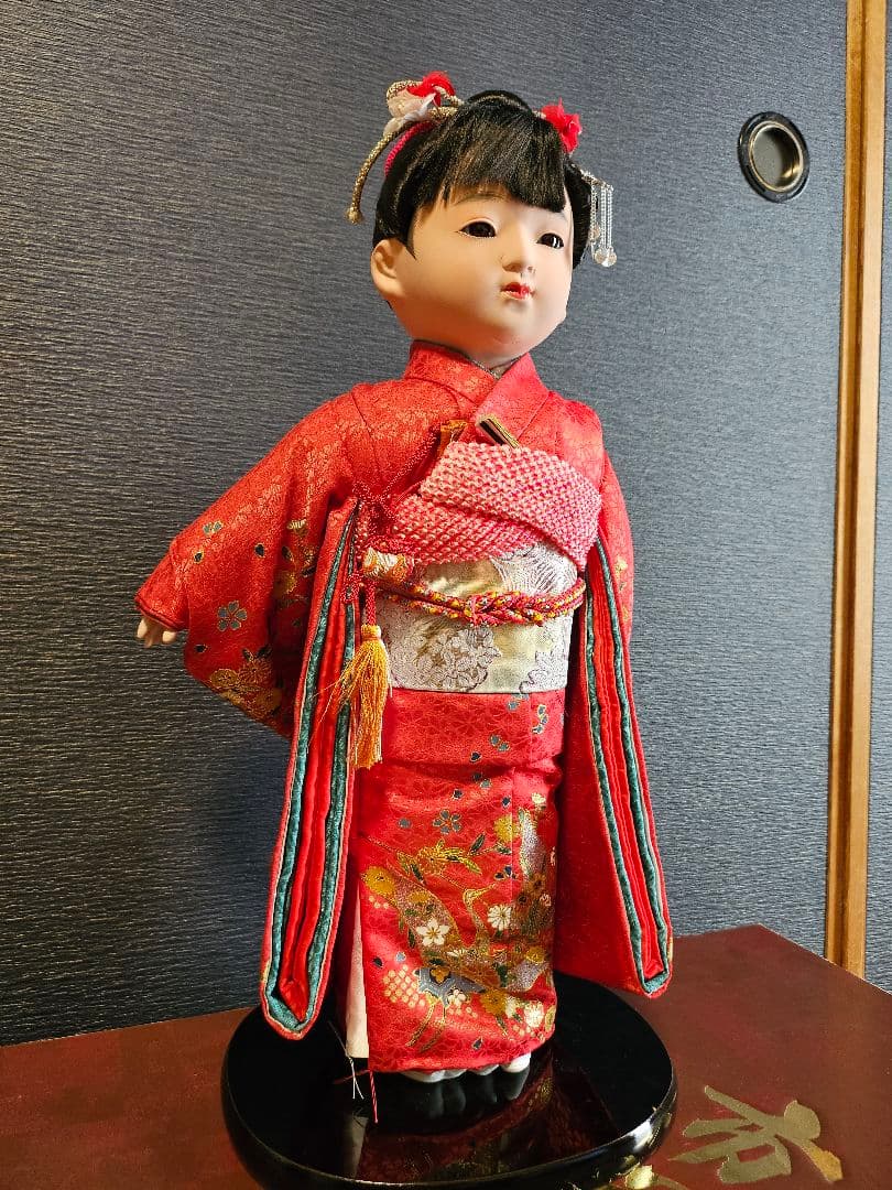 人形の秀月 市松人形 髪飾り付き