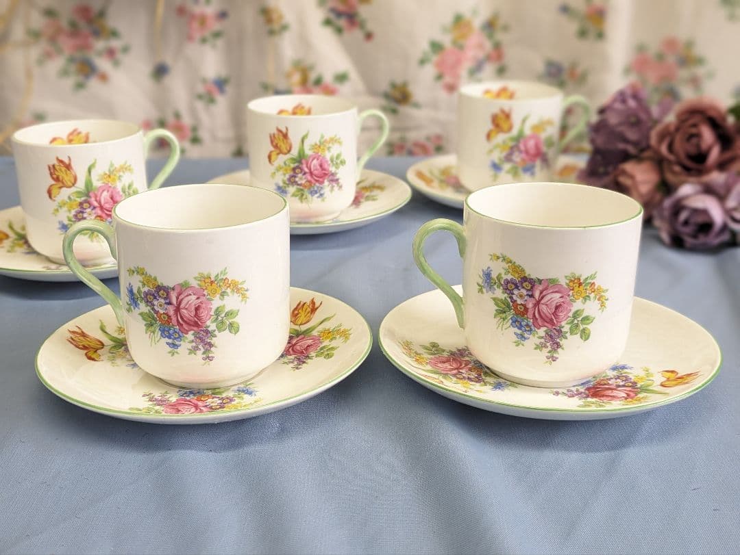 シェリー窯 shelley ティーカップ＆ソーサー ５客 美品 英アンティーク