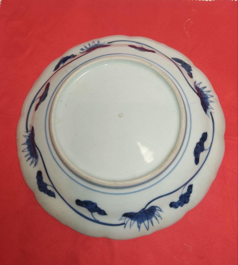 【希少・2枚組】江戸期 古伊万里焼 染付 風景画 菊割皿 Old Imari