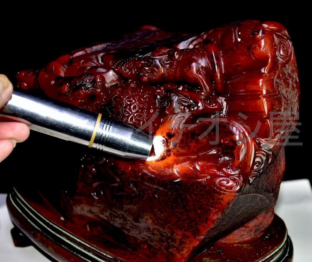 中国古美術 名家西鳳銘 寿山紅田黄石彫 大型置物 極細工 古擺件 骨董品 時代物