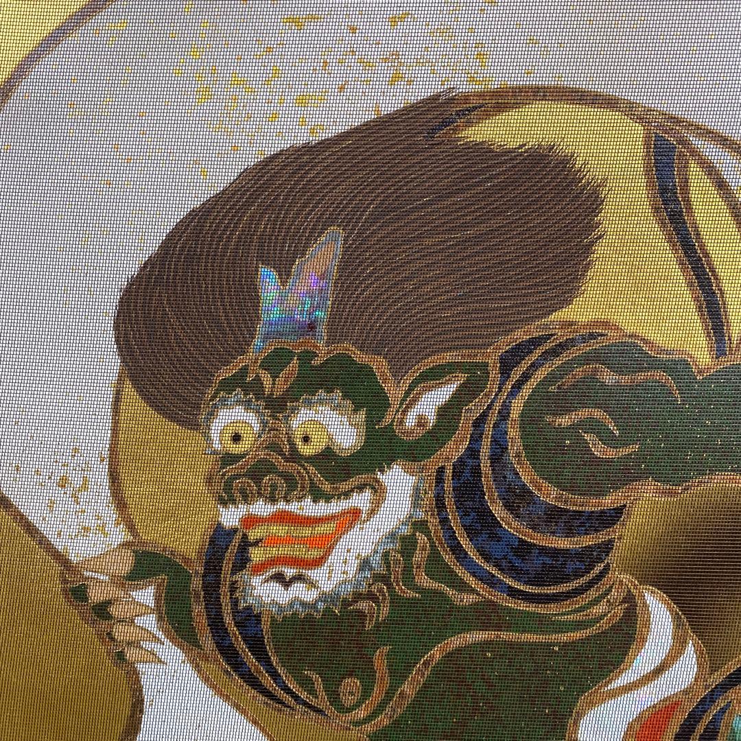 美品 掛け軸 純金螺鈿漆箔緯錦織「風神雷神」琳派 無月作 双幅 2本セット