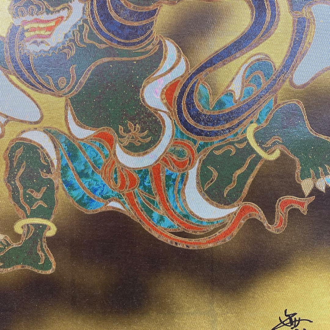美品 掛け軸 純金螺鈿漆箔緯錦織「風神雷神」琳派 無月作 双幅 2本セット