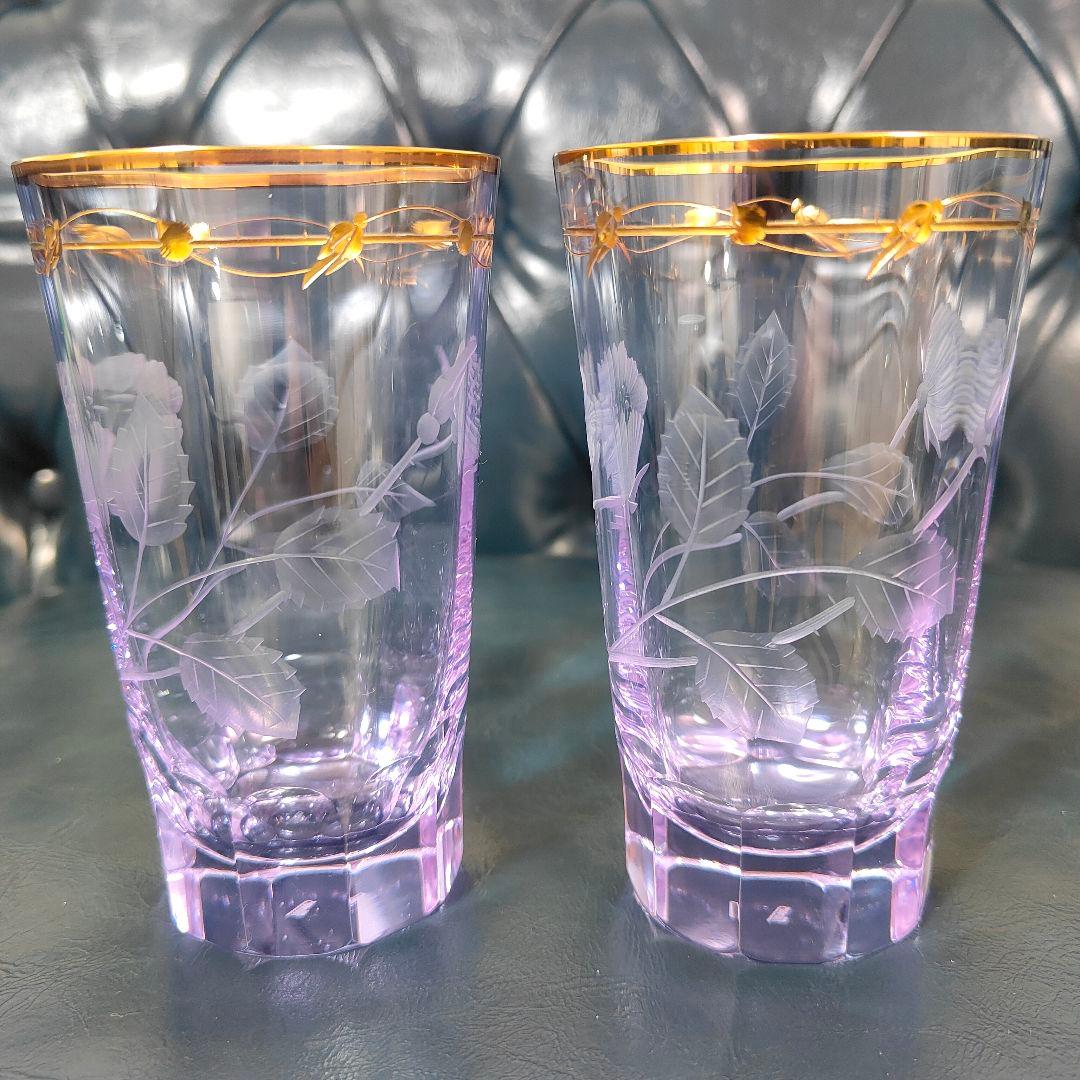 【希少色】MOSER モーゼル パウラ グラス ペア 花模様 金彩