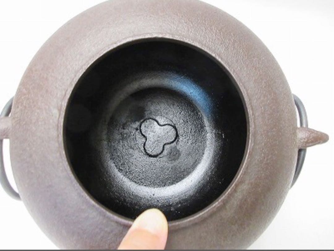 ほぼ未使用 茶道具 人間国宝 釜師敬典作 唐銅鬼面風炉 丸釜添 野々田電熱器