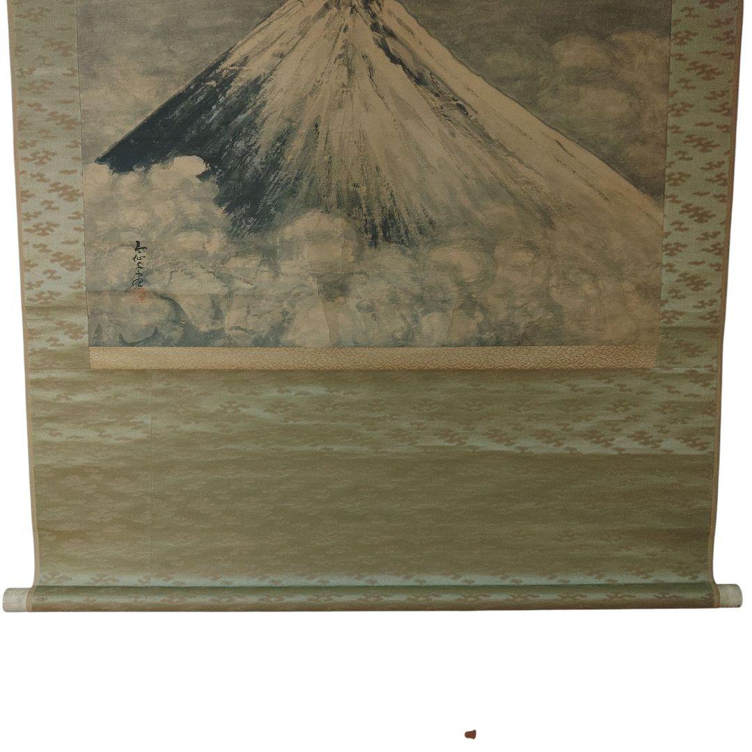 紙本　越後　高橋五仙子　富士山　水墨画　掛軸