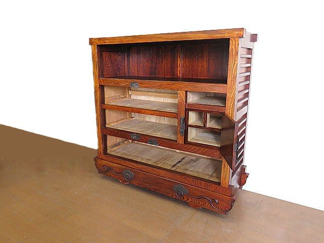 【在銘 七屋太郎刀】欅無垢材 車箪笥 鍵付き 玉杢・虎杢 時代箪笥 高級総欅