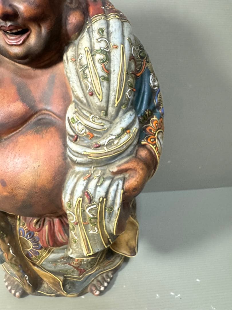 2593 九谷焼　布袋様　置物　陶芸　七福神　縁起物　時代物