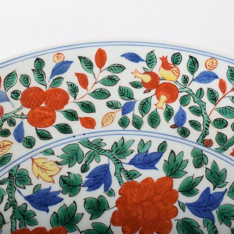 中国　大明萬暦年製　五彩花文　大皿　飾り皿　直径約39㎝　V　R7817C