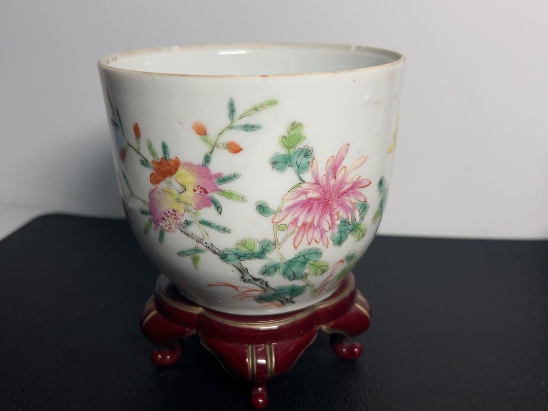 清時代粉彩茶入 陶磁器 花 茶道具 旧家整理品 中国古美術　専用箱あり