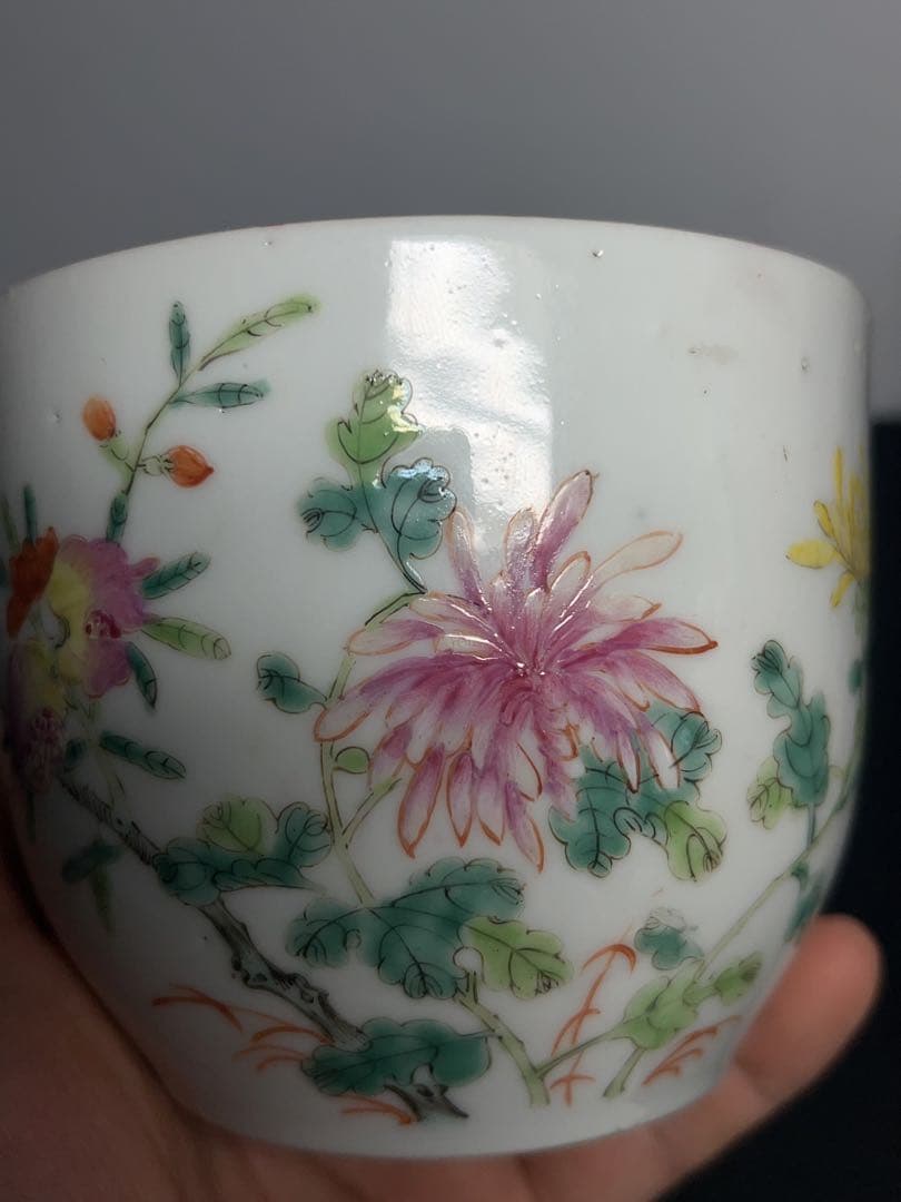 清時代粉彩茶入 陶磁器 花 茶道具 旧家整理品 中国古美術　専用箱あり