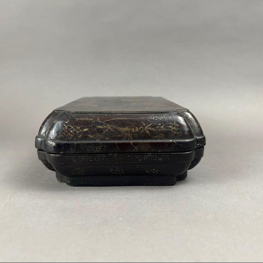 黒漆金彩長方箱 美術品　茶道具　骨董品　漆箱　漆器